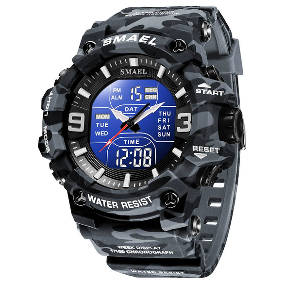 Wholesale Outdoor Waterproof Resin Pu Multifunctional Round Electronic Wristwatch For Men With Camouflage Luminous Style