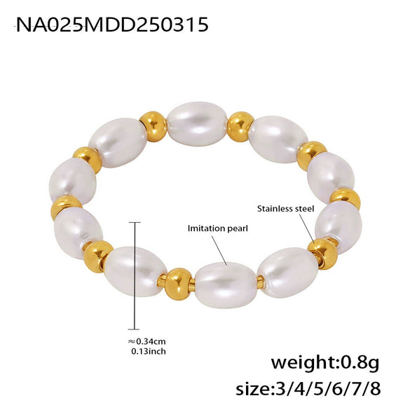 Wholesale Oval Bead Ring Stainless Steel Gold Bead Geometric Pattern Light Luxury Niche Design Electroplated Jewelry For Sweet Girls