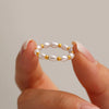 Wholesale Oval Bead Ring Stainless Steel Gold Bead Geometric Pattern Light Luxury Niche Design Electroplated Jewelry For Sweet Girls