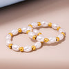 Wholesale Oval Bead Ring Stainless Steel Gold Bead Geometric Pattern Light Luxury Niche Design Electroplated Jewelry For Sweet Girls