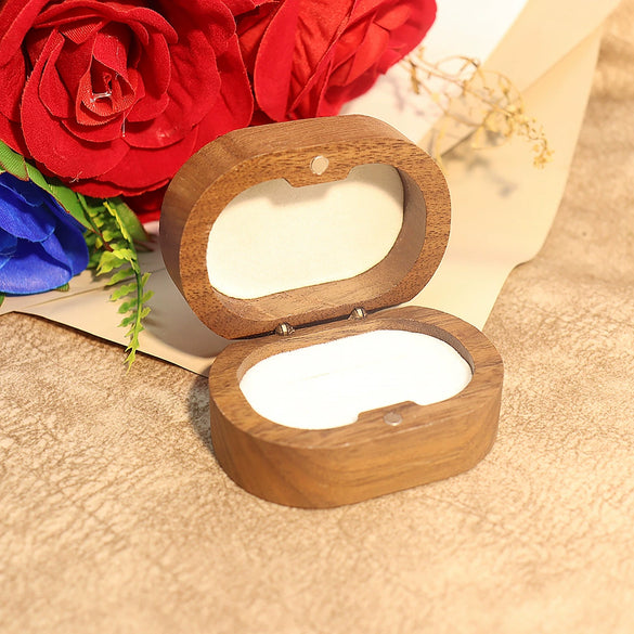 Wholesale Oval Black Walnut Vintage Jewelry Carving Ring Box For Women