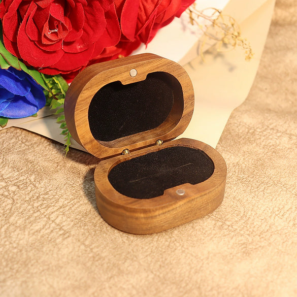 Wholesale Oval Black Walnut Vintage Jewelry Carving Ring Box For Women