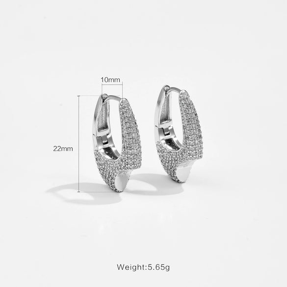 Wholesale Oval Copper Earrings With Microencrusted Zircon And Electroplated Platinum 18K Gold Irregular Design