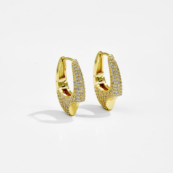 Wholesale Oval Copper Earrings With Microencrusted Zircon And Electroplated Platinum 18K Gold Irregular Design
