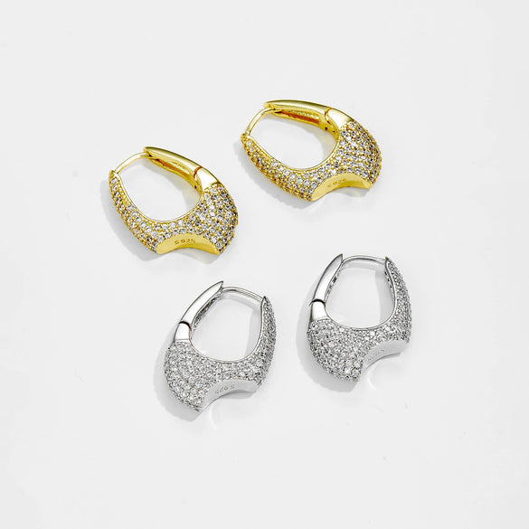 Wholesale Oval Copper Earrings With Microencrusted Zircon And Electroplated Platinum 18K Gold Irregular Design