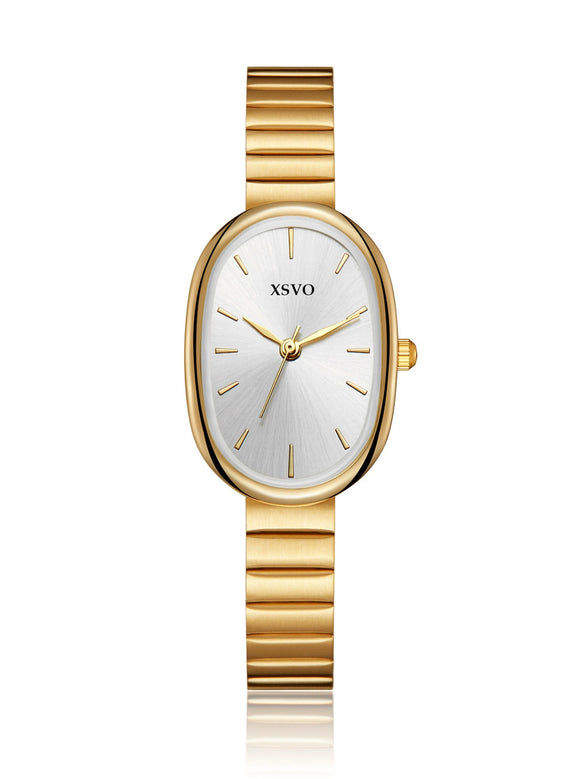Wholesale Oval Dial Stainless Steel Band Pointer Watch For Female With Retro Simple Style