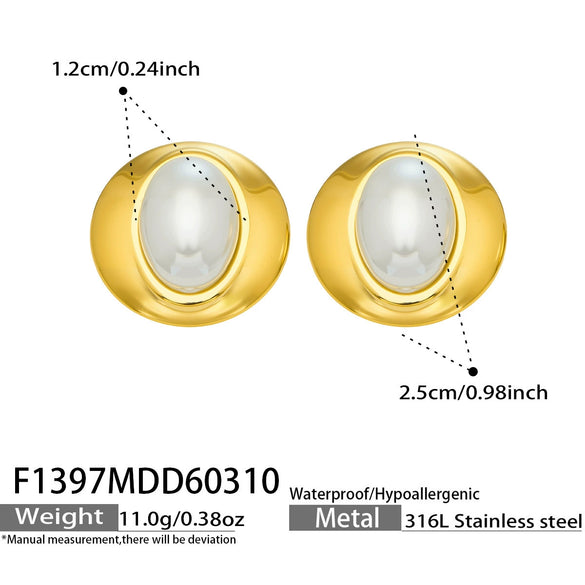 Wholesale Oval Geometric Motherofpearl Stainless Steel Earrings With 18K Gold Electroplating For Women