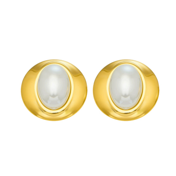Wholesale Oval Geometric Motherofpearl Stainless Steel Earrings With 18K Gold Electroplating For Women