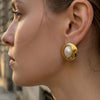 Wholesale Oval Geometric Motherofpearl Stainless Steel Earrings With 18K Gold Electroplating For Women