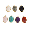 Wholesale Oval Natural Stone And Stainless Steel Necklace Pendant Accessories With Geometric Style And Stainless Steel Edging