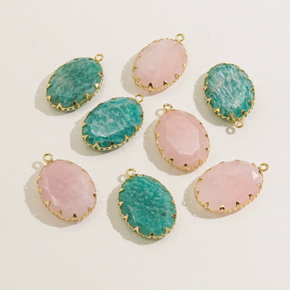 Wholesale Oval Natural Stone And Stainless Steel Necklace Pendant Accessories With Geometric Style And Stainless Steel Edging