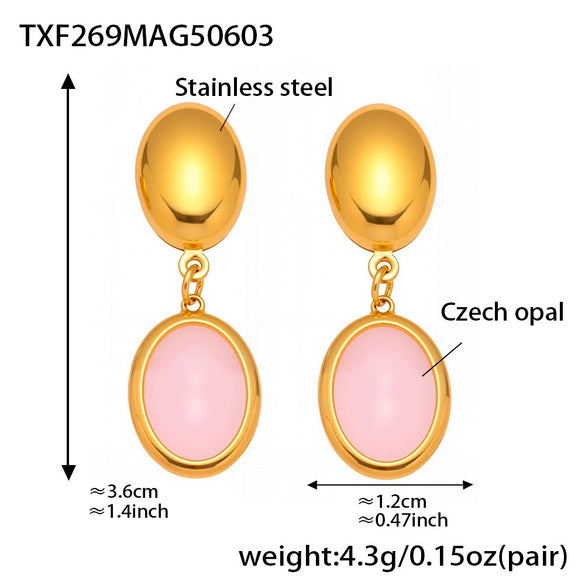 Wholesale Oval Opal Jewelry Set With Stainless Steel And Real Gold Plated Electroplating For Women