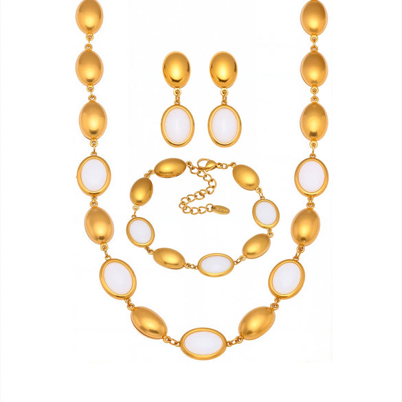 Wholesale Oval Opal Jewelry Set With Stainless Steel And Real Gold Plated Electroplating For Women