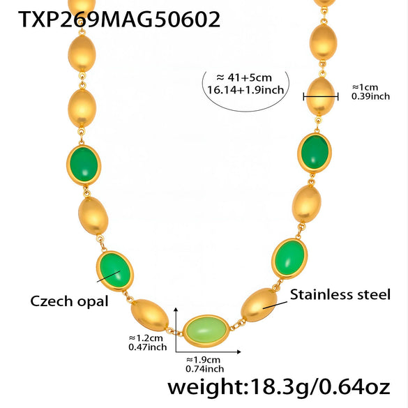 Wholesale Oval Opal Jewelry Set With Stainless Steel And Real Gold Plated Electroplating For Women