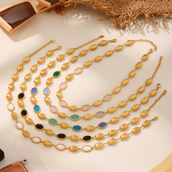 Wholesale Oval Opal Jewelry Set With Stainless Steel And Real Gold Plated Electroplating For Women