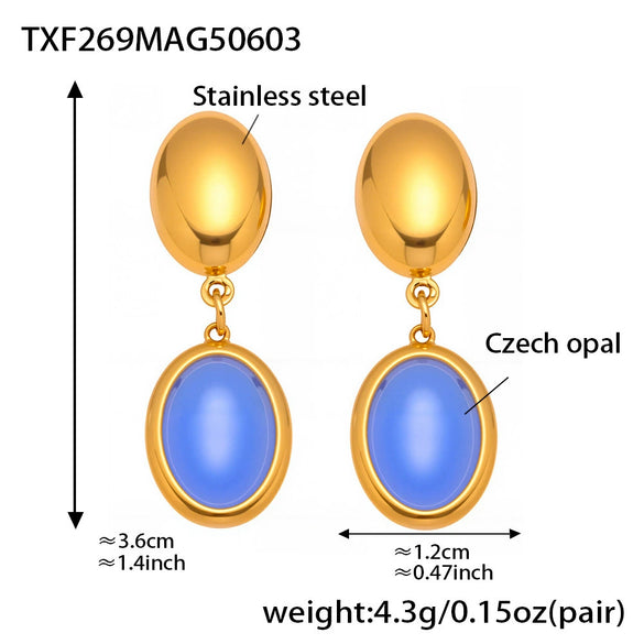 Wholesale Oval Opal Jewelry Set With Stainless Steel And Real Gold Plated Electroplating For Women