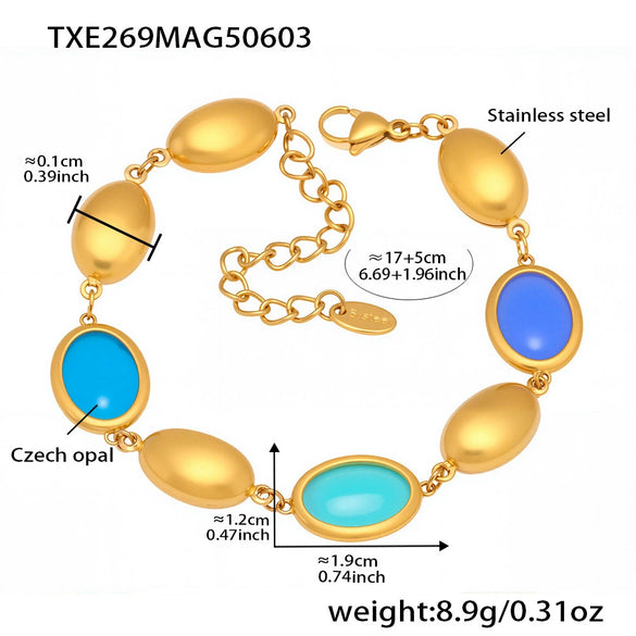 Wholesale Oval Opal Jewelry Set With Stainless Steel And Real Gold Plated Electroplating For Women