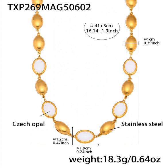 Wholesale Oval Opal Jewelry Set With Stainless Steel And Real Gold Plated Electroplating For Women