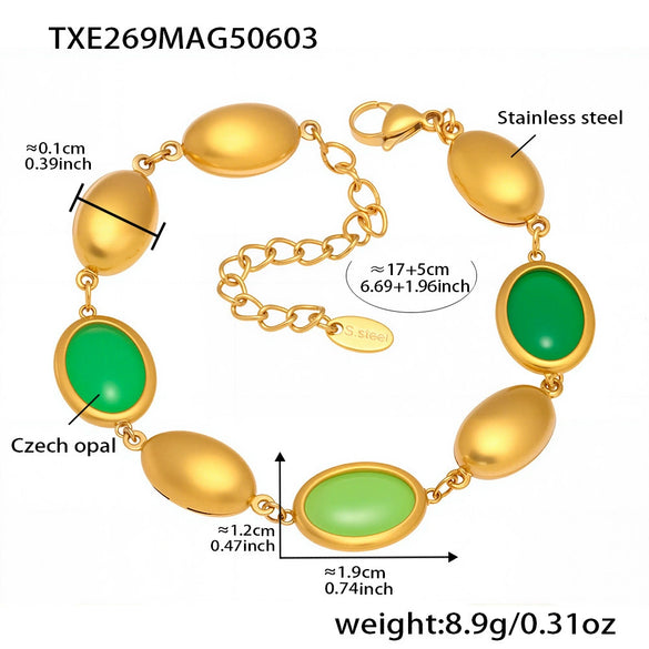Wholesale Oval Opal Jewelry Set With Stainless Steel And Real Gold Plated Electroplating For Women