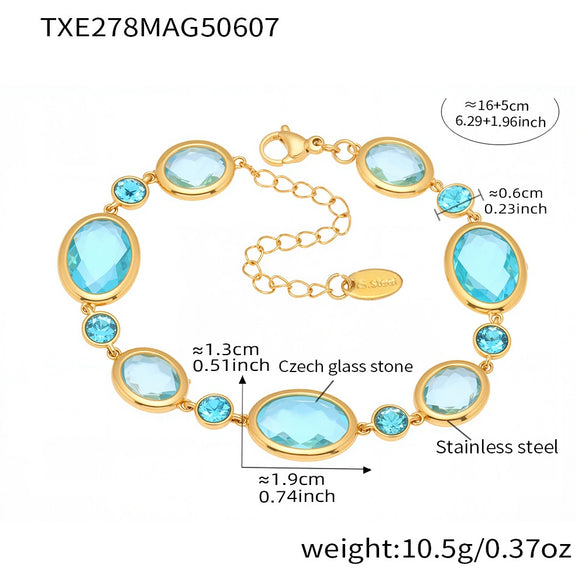 Wholesale Oval Translucent Luxury Czech Glass Bracelet In Stainless Steel With Geometric Pattern And Electroplating For Women