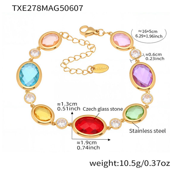 Wholesale Oval Translucent Luxury Czech Glass Bracelet In Stainless Steel With Geometric Pattern And Electroplating For Women