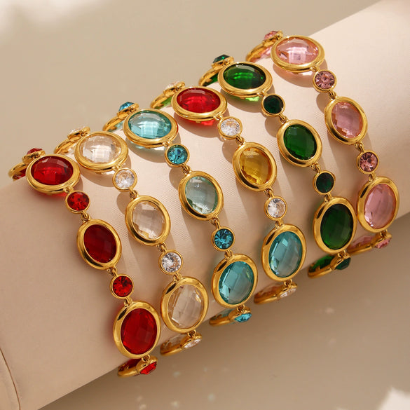 Wholesale Oval Translucent Luxury Czech Glass Bracelet In Stainless Steel With Geometric Pattern And Electroplating For Women