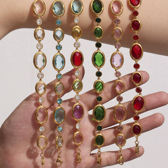 Wholesale Oval Translucent Luxury Czech Glass Bracelet In Stainless Steel With Geometric Pattern And Electroplating For Women