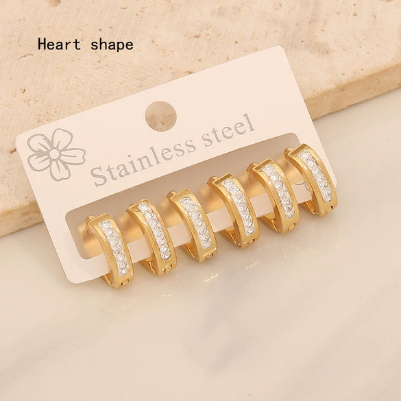 Wholesale 3 Pairs Of Women's Geometric Stainless Steel Electroplated Round Diamond Earrings