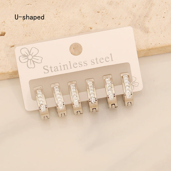 Wholesale 3 Pairs Of Women's Geometric Stainless Steel Electroplated Round Diamond Earrings