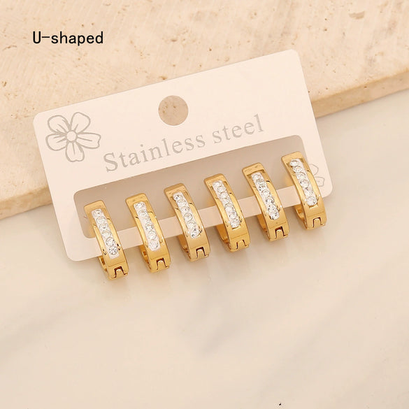 Wholesale 3 Pairs Of Women's Geometric Stainless Steel Electroplated Round Diamond Earrings