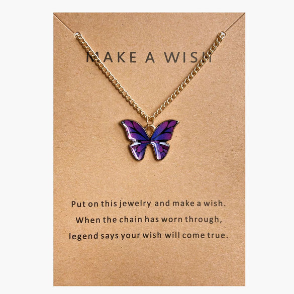 Wholesale Paper Card Necklace With Simple Circle Clavicle Chain Retro Letter And Butterfly Design Alloy Material Electroplating Treatment