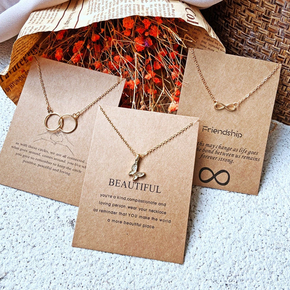 Wholesale Paper Card Necklace With Simple Circle Clavicle Chain Retro Letter And Butterfly Design Alloy Material Electroplating Treatment