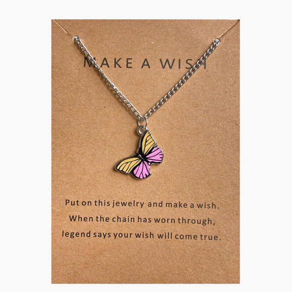 Wholesale Paper Card Necklace With Simple Circle Clavicle Chain Retro Letter And Butterfly Design Alloy Material Electroplating Treatment