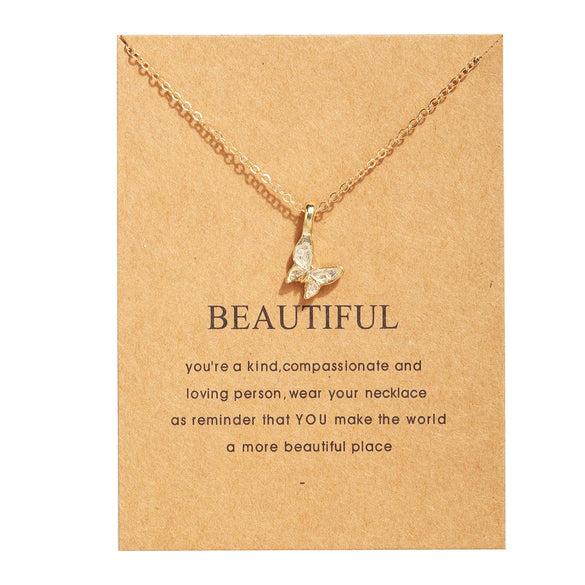 Wholesale Paper Card Necklace With Simple Circle Clavicle Chain Retro Letter And Butterfly Design Alloy Material Electroplating Treatment