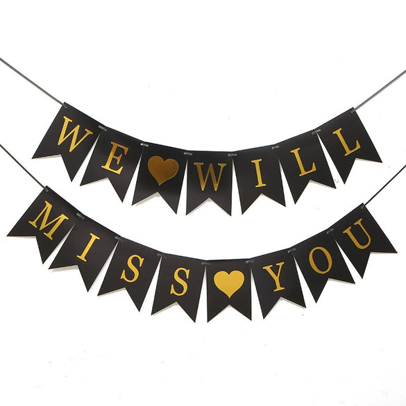 Wholesale Party Decoration Paper Flag With We Will Miss You Lettering And Flower Design In Simple Style