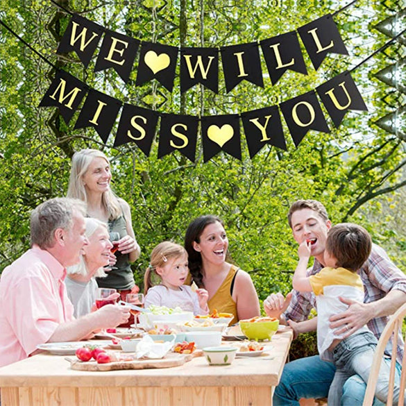 Wholesale Party Decoration Paper Flag With We Will Miss You Lettering And Flower Design In Simple Style