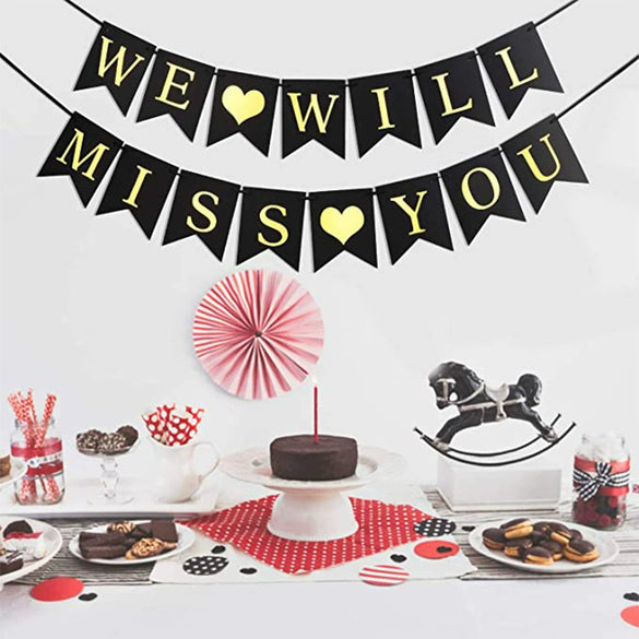 Wholesale Party Decoration Paper Flag With We Will Miss You Lettering And Flower Design In Simple Style