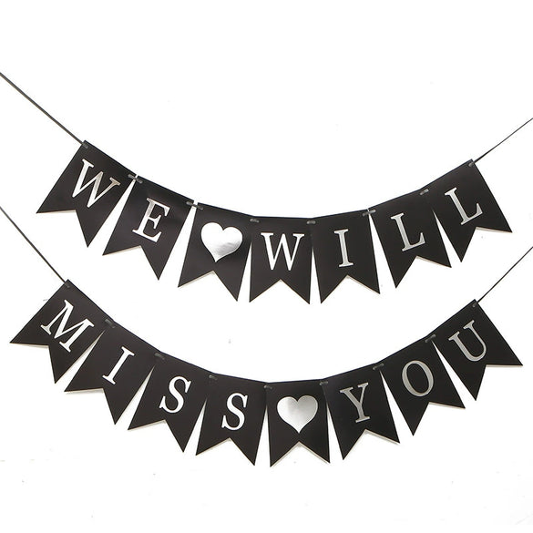 Wholesale Party Decoration Paper Flag With We Will Miss You Lettering And Flower Design In Simple Style