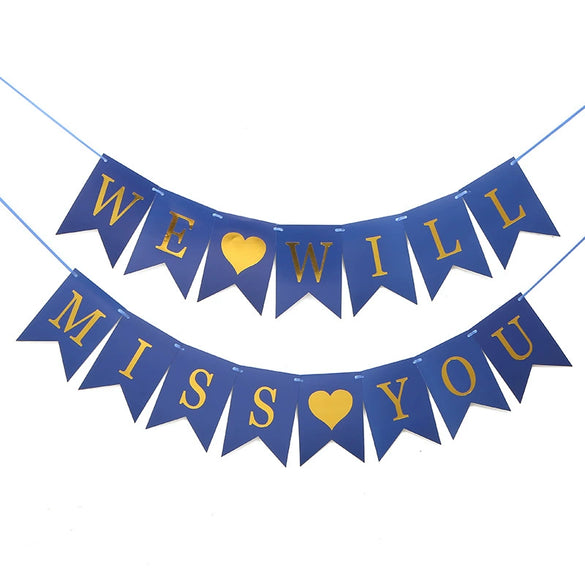 Wholesale Party Decoration Paper Flag With We Will Miss You Lettering And Flower Design In Simple Style