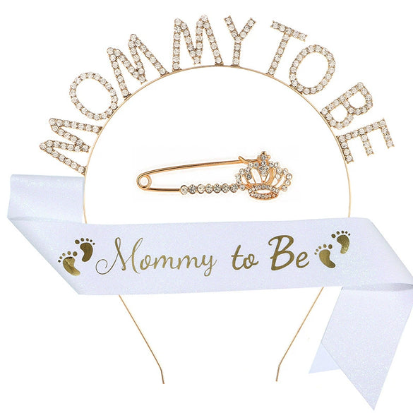 Wholesale Party Headband Shoulder Strap Etiquette Belt Ribbon For Mommy To Be And Daddy To Be Glitter Cloth Bronzing