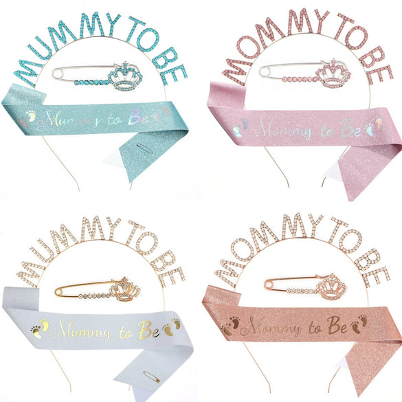 Wholesale Party Headband Shoulder Strap Etiquette Belt Ribbon For Mommy To Be And Daddy To Be Glitter Cloth Bronzing