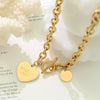 Wholesale Peach Heart Love Round Pendant Clavicle Necklace In Titanium Steel With Geometric Pattern And 18K True Gold Plated Electroplating