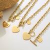 Wholesale Peach Heart Love Round Pendant Clavicle Necklace In Titanium Steel With Geometric Pattern And 18K True Gold Plated Electroplating