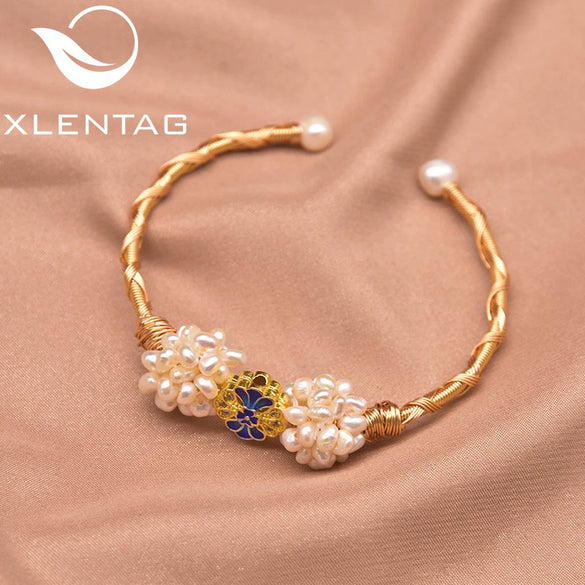 Wholesale Pearl Ball Handmade Cloisonne Retro Bow Shaped Electroplated Bracelet For Women