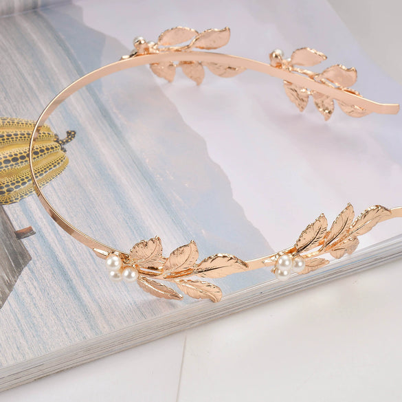 Wholesale Pearl Baroque Leaf Hair Band For Women Electroplated Headwear