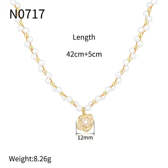 Wholesale Pearl Clavicle Chain Necklace With Geometric Pattern Copper Plated With Real Gold Electroplating For Women