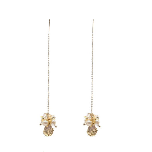 Wholesale Pearl Earrings Antique Geometric Style Zircon Flower Cluster Electroplated Jewelry
