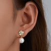 Wholesale Pearl Earrings S925 Silver Five Leaf Clover Flower Real Gold Plated