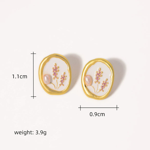 Wholesale Pearl Earrings S925 Silver Needle Retro Enamel Drip Glaze Geometric Style Electroplated For Women