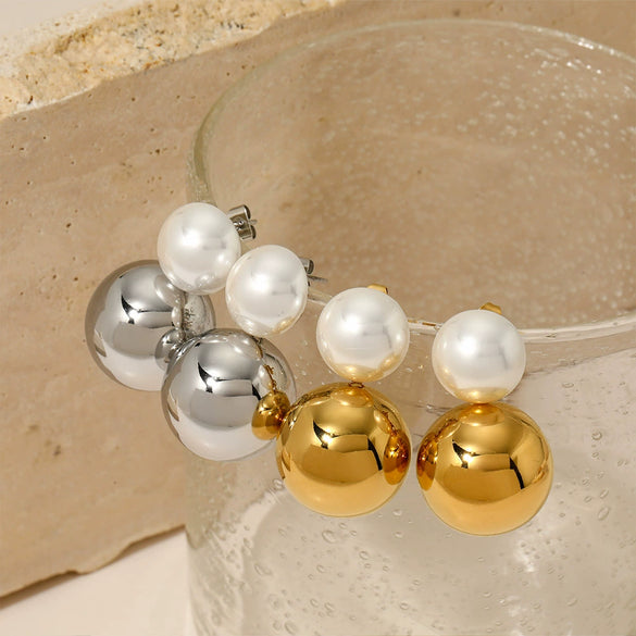Wholesale Pearl Earrings With High Grade Stainless Steel Ball Pendant Geometric Pattern Electroplated Fashion Ol Style For Women